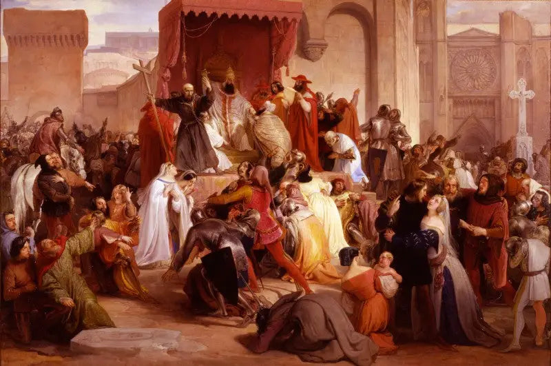pape Urbain II kázající první křížovou výpravu na náměstí v Clermont - Francesco Hayez