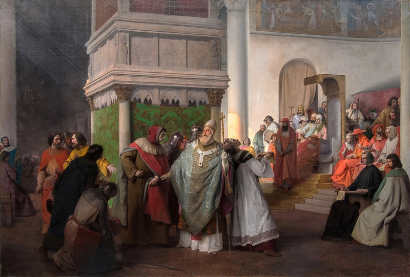 Kněz Orlando de Parme poslaný Arrigem IV. z Německa a obhajovaný Gregorem VII. proti spravedlivé nelibosti římského synodu - Francesco Hayez