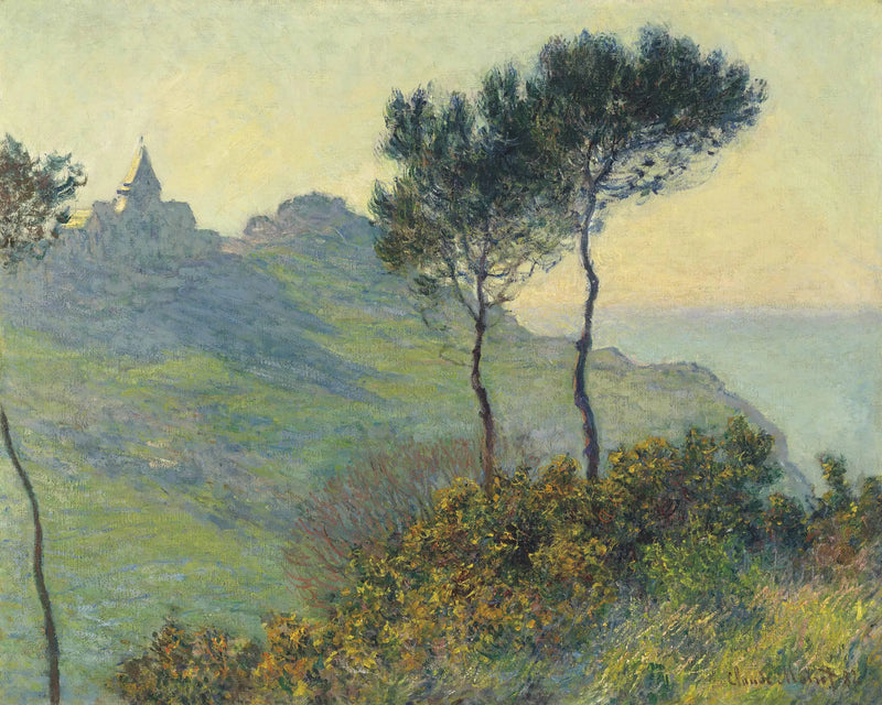 Kostel ve Varengeville, zapadající slunce - Claude Monet