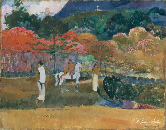 Les femmes et un cheval blanc - Paul Gauguin - Reproductions de tableaux et peintures haut de gamme