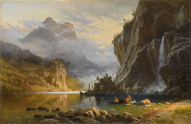 Indiáni provozují rybolov harpunou - Albert Bierstadt