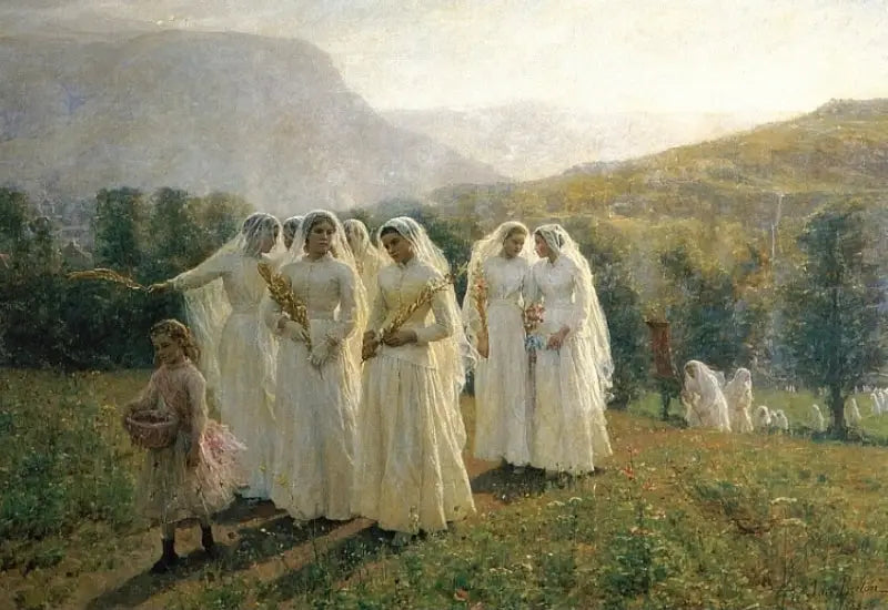 Mladé dívky se vydávají na průvod - Jules Breton