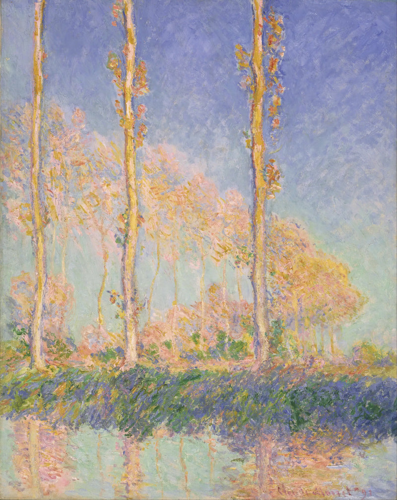 Topoly, tři růžové stromy, podzim - Claude Monet
