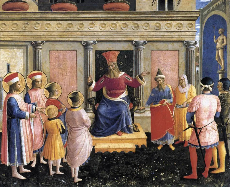 Svatí Kómé a Damián s jejich bratry před prokonzulem Lysias - Fra Angelico