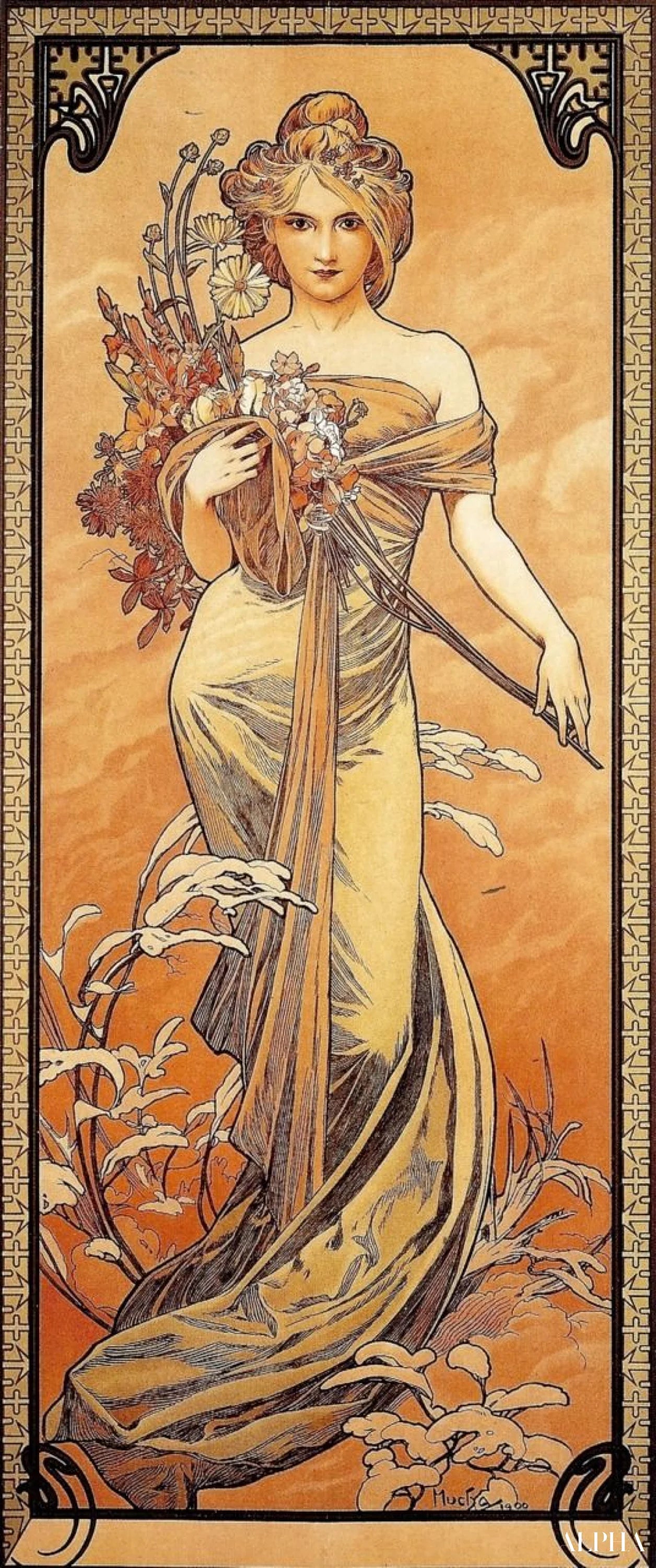 Reproduction du tableau « Les saisons : Printemps - Mucha » par Alpha Reproduction en peinture à l’huile