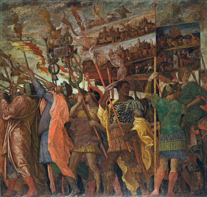 Triumfy Césara: 1. Držáky stolů - Andrea Mantegna