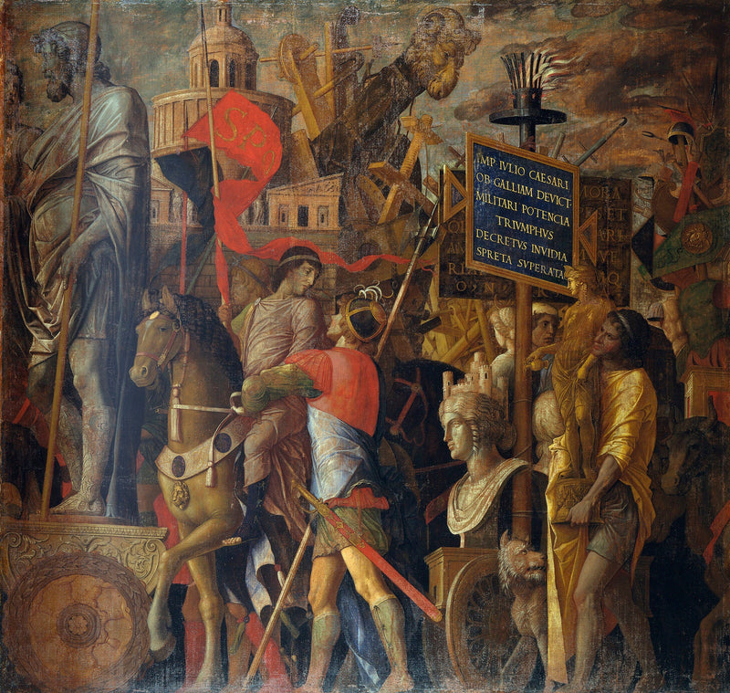 Triumfy Césara: 2. Nositelé praporů a vybavení obléhacích strojů - Andrea Mantegna