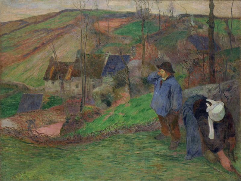 Zima v Pont-Aven, malý Breton a sběračka - Paul Gauguin