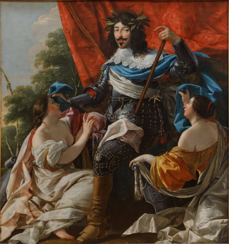 Louis XIII mezi dvěma ženskými postavami symbolizujícími Francii a Navarru - Simon Vouet