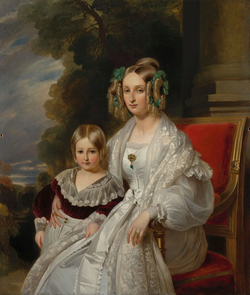Louise, královna Belgičanek s Léopoldem, vévodou z Brabantu, budoucím Léopoldem II., králem Belgičanek - Franz Xaver Winterhalter