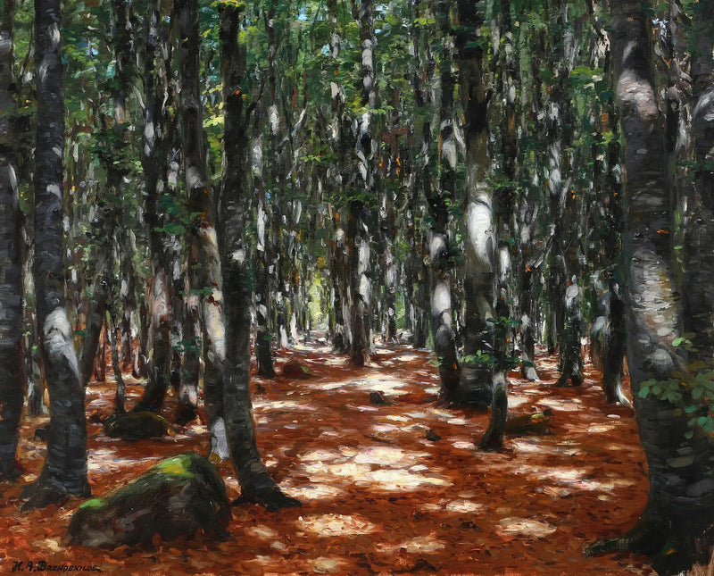 Světlo slunce procházející přes buky. - H. A. Brendekilde