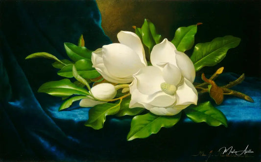 Magnolias géants sur un tissu de velours bleu - Martin Johnson Heade - Reproductions de tableaux et peintures haut de gamme