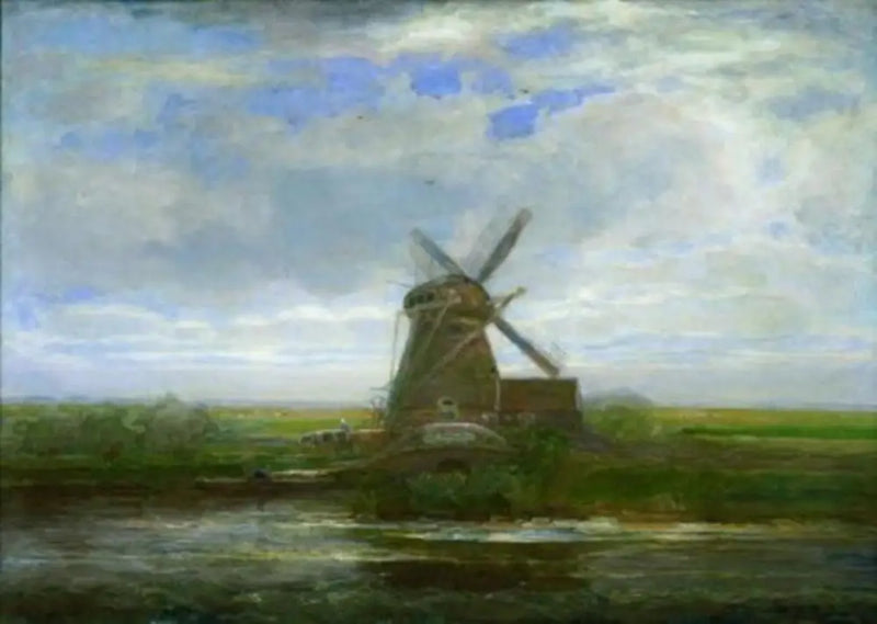 Moulin d'Oostzijdse s panoramatickým západem slunce, mlýn uprostřed - Piet Mondrian