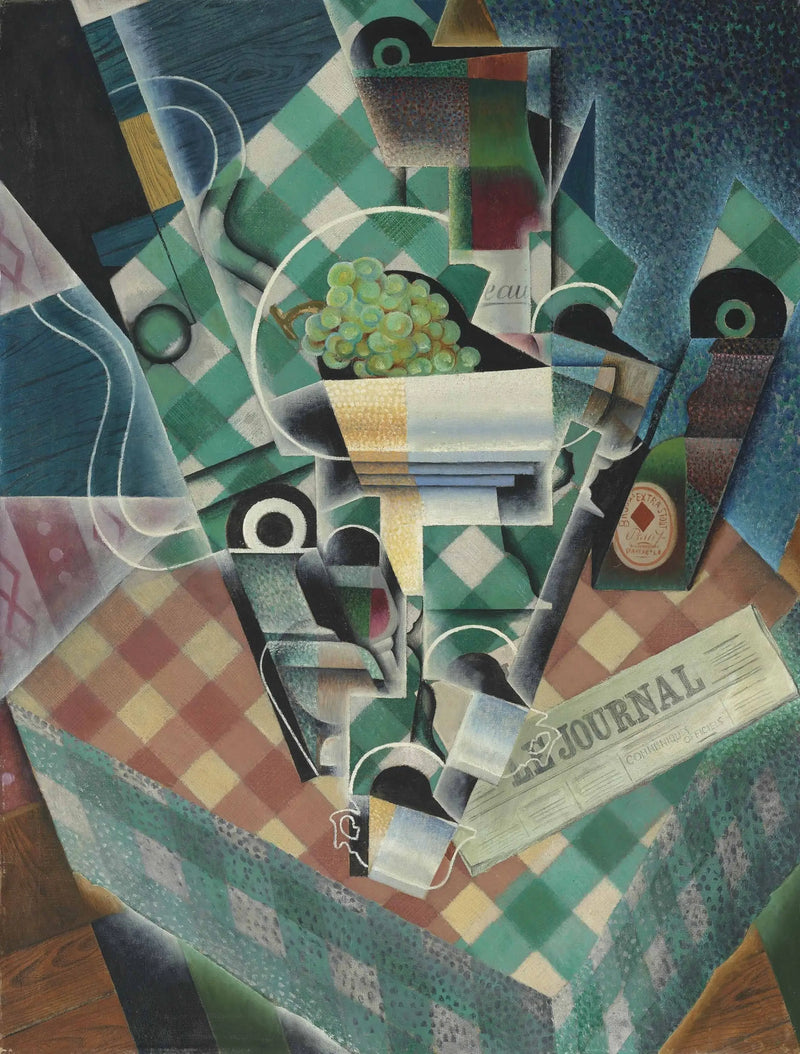 Přírodní scéna s kostkovanou ubrusem - Juan Gris
