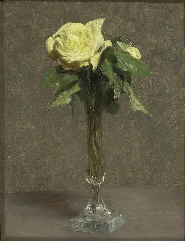 Přírodní scéna s žlutou růží - Henri Fantin-Latour