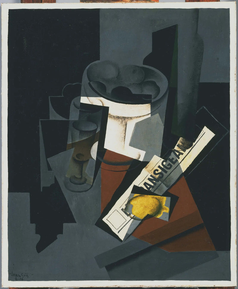 Přírodní scéna s novinami - Juan Gris