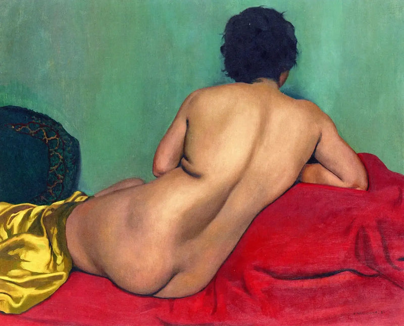 Nahá záda na červené pohovce - Félix Vallotton