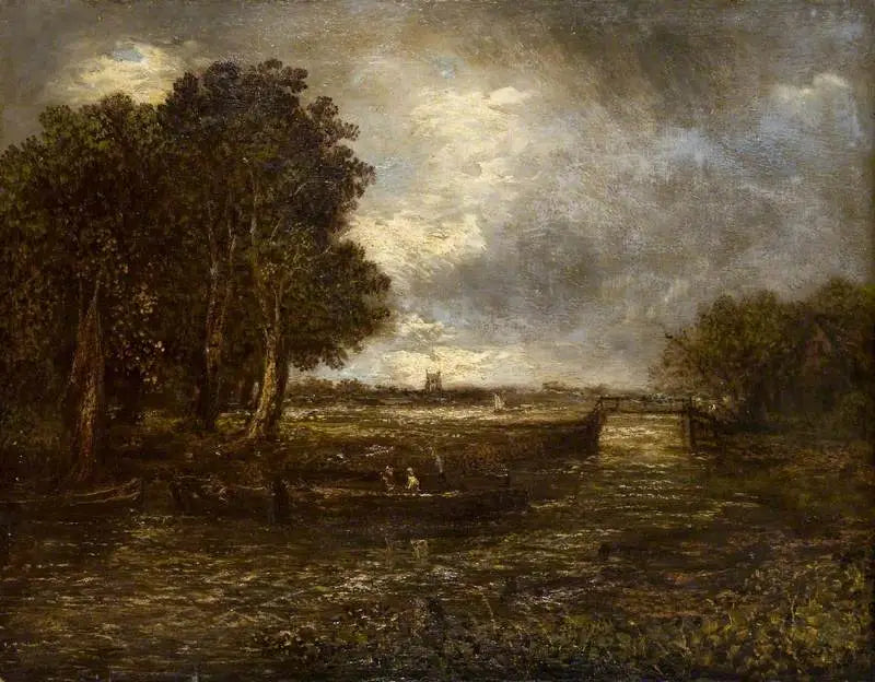 krajina s nákladními loďmi na řece - John Constable