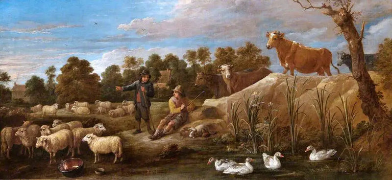Krajina s dvěma pastýři, dobytkem a kachnami - David Teniers mladší