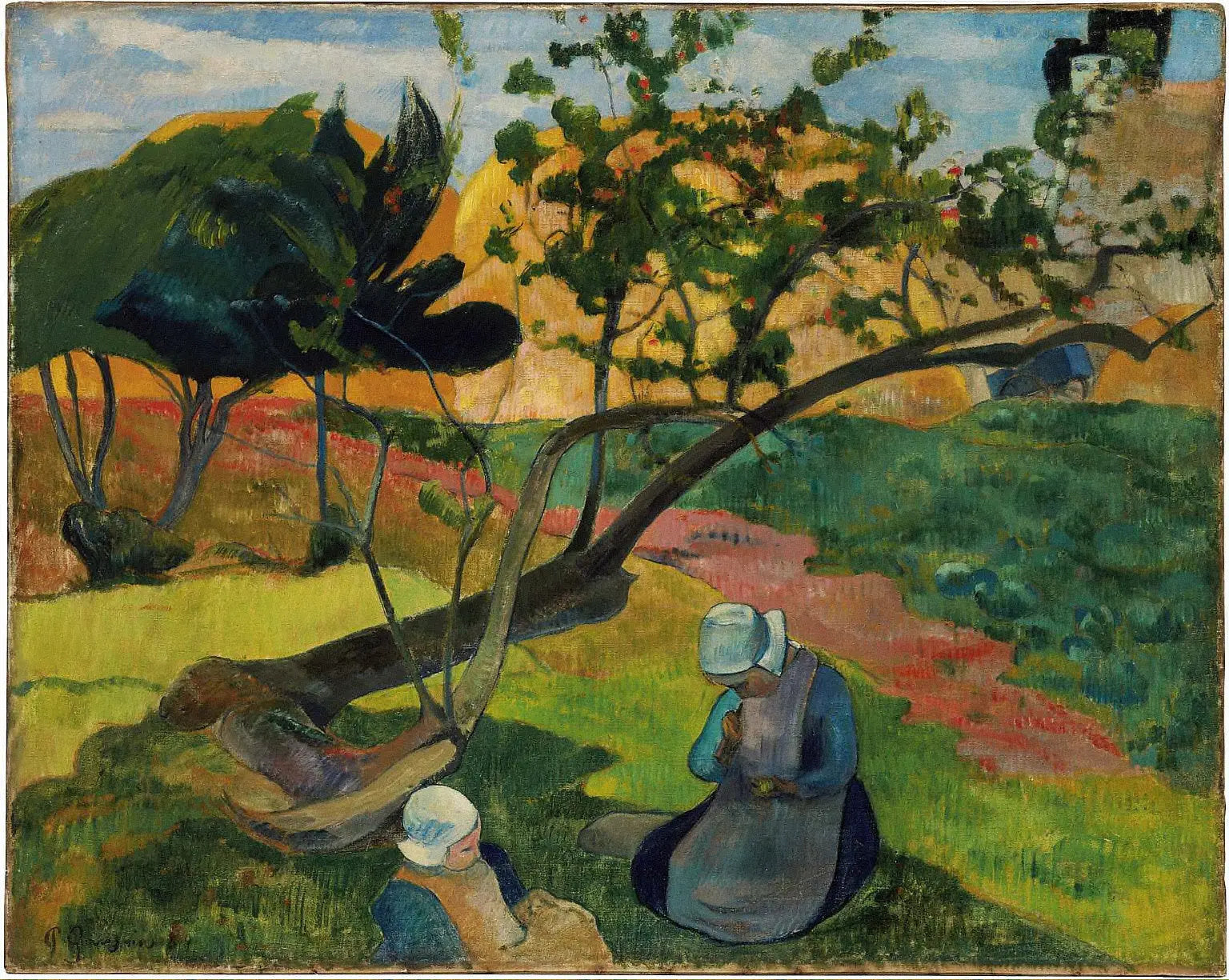 Reproduction du tableau « Paysage avec la femme bretonne Deux - Paul Gauguin » par Alpha Reproduction en peinture à l’huile