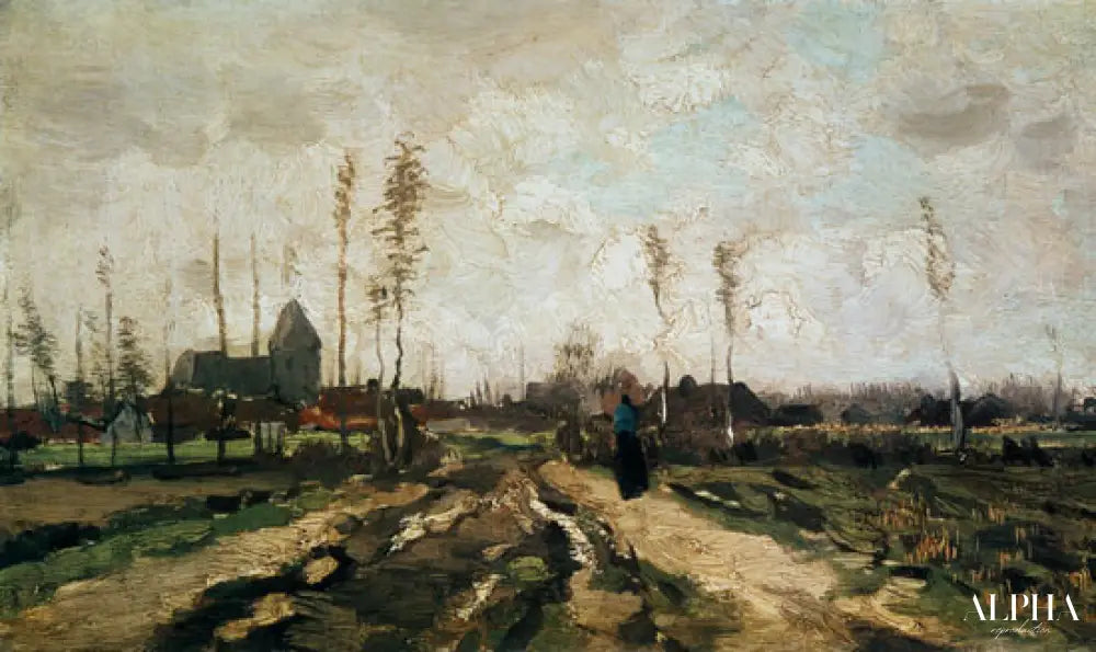 Paysage avec une église et des maisons, Nuenen - Van Gogh - Reproductions de tableaux et peintures haut de gamme