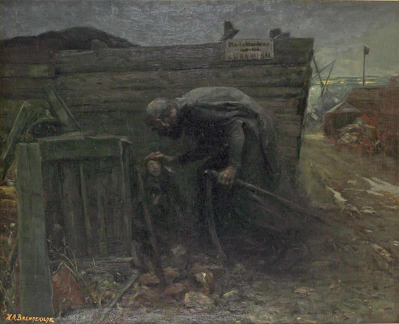 Noční krajina s chudou dívkou. - H. A. Brendekilde