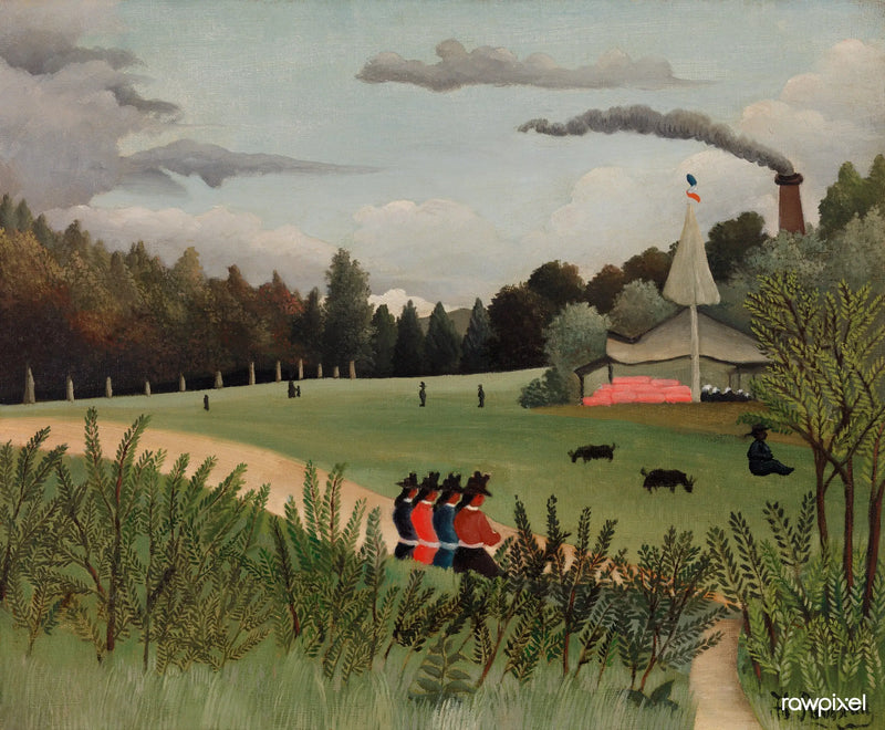 Paysage et čtyři dívky - Henri Rousseau