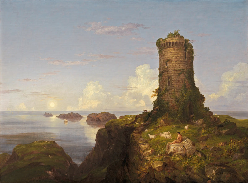 Romantická krajina s ruinou věže - Thomas Cole