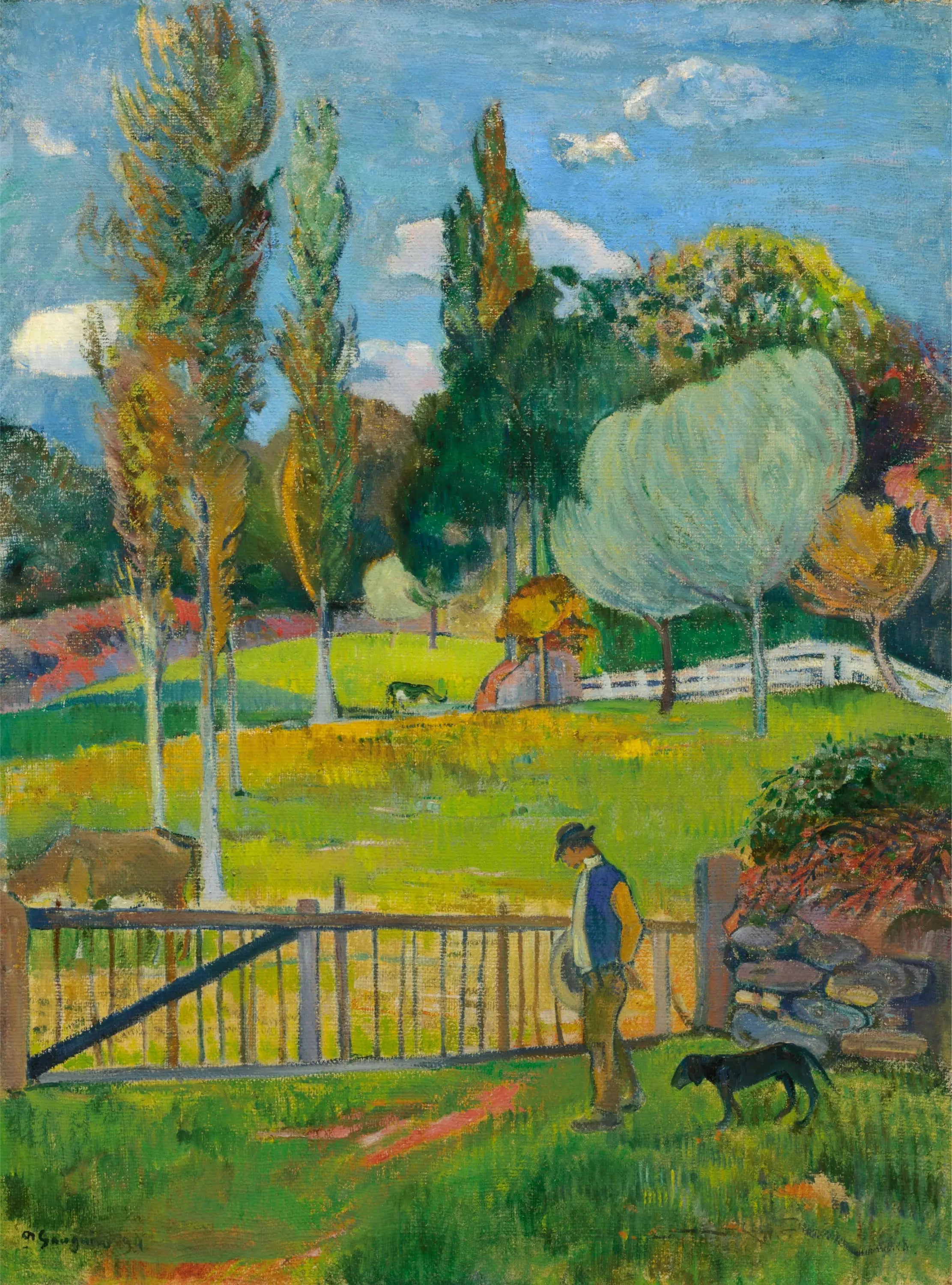 Reproduction du tableau « Paysan et son chien près d'une barrière - Paul Gauguin » par Alpha Reproduction en peinture à l’huile