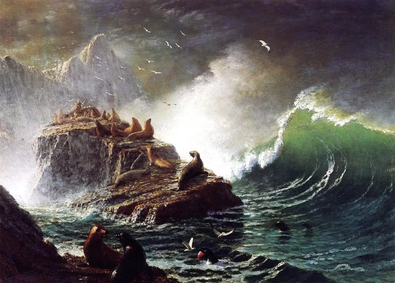 Týmy na skalách, ostrovy Farallon - Albert Bierstadt