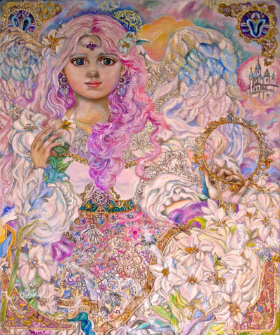 Pink lily flower angel - Yumi Sugai Reproductions de tableaux à la peinture à l’huile