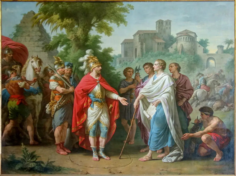 Popilius poslán jako velvyslanec k Antiochovi Epifanovi, aby zastavil jeho ničivé tažení v Egyptě - Louis Jean François Lagrenée