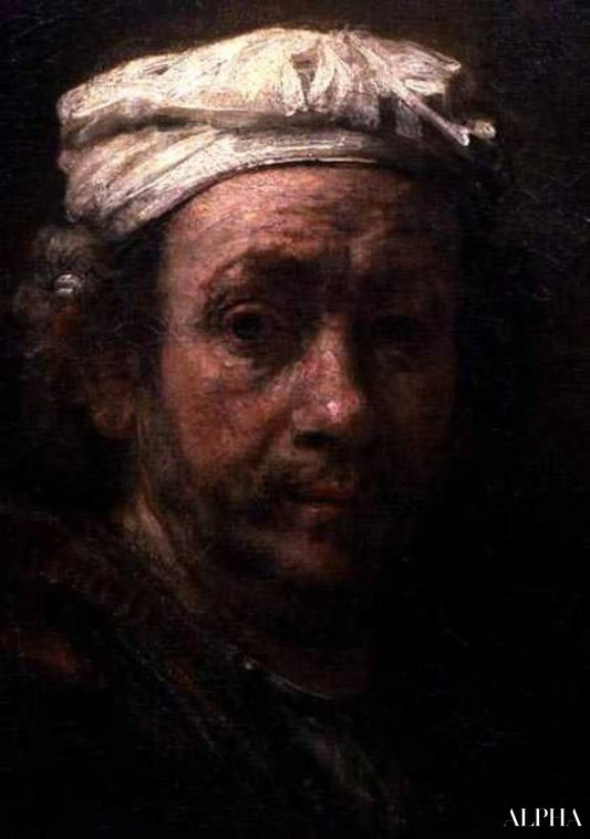 Portrait de l'artiste à son chevalet, détail du visage - Rembrandt van Rijn - Reproductions de tableaux et peintures haut de gamme