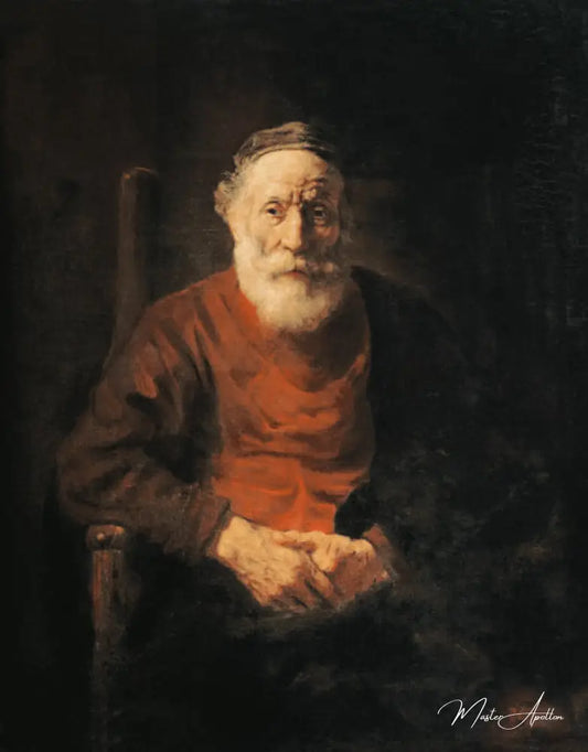 Portrait d'un homme âgé en costume rouge - Rembrandt van Rijn - Reproductions de tableaux et peintures haut de gamme