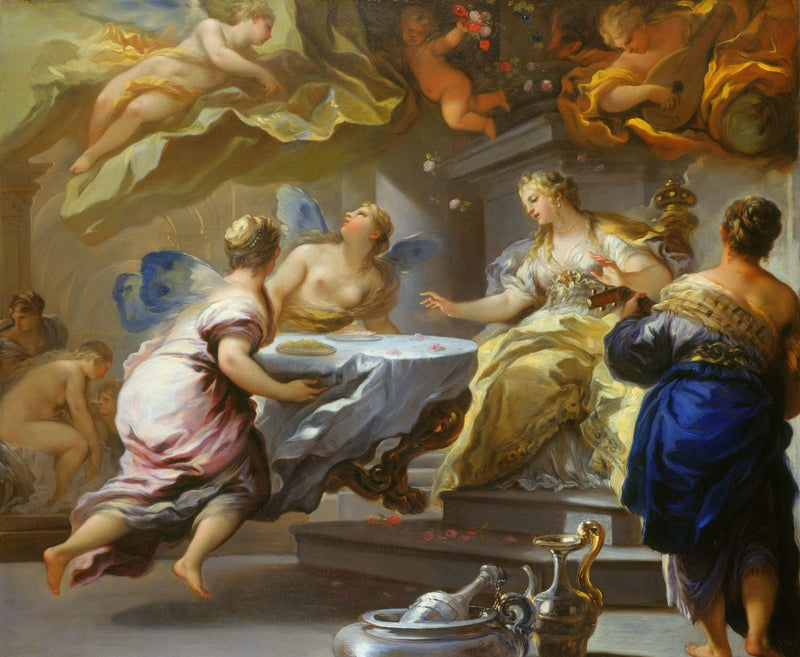 Psyché servírovaná neviditelnými duchy - Luca Giordano