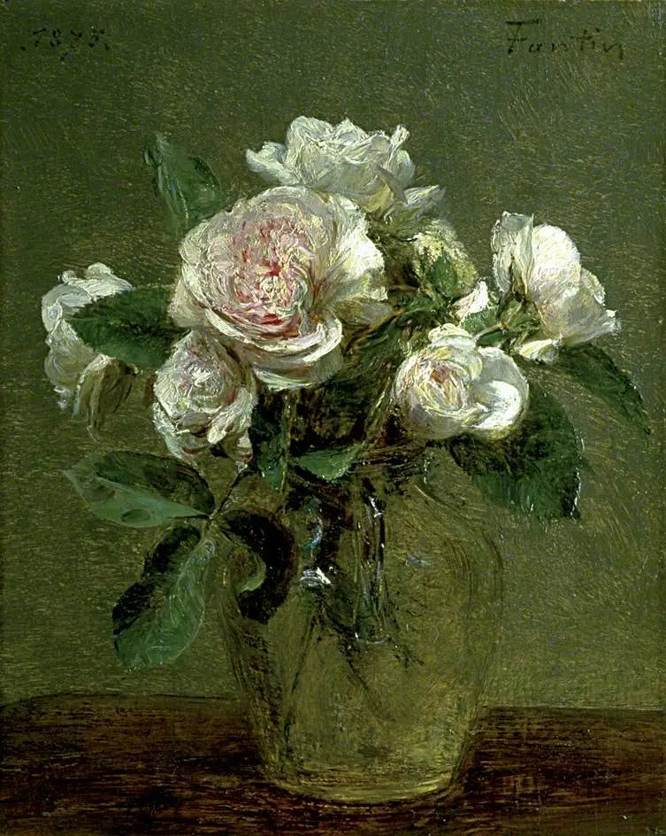 Roses blanches dans un vase en verre - Henri Fantin-Latour - Alpha Reproduction