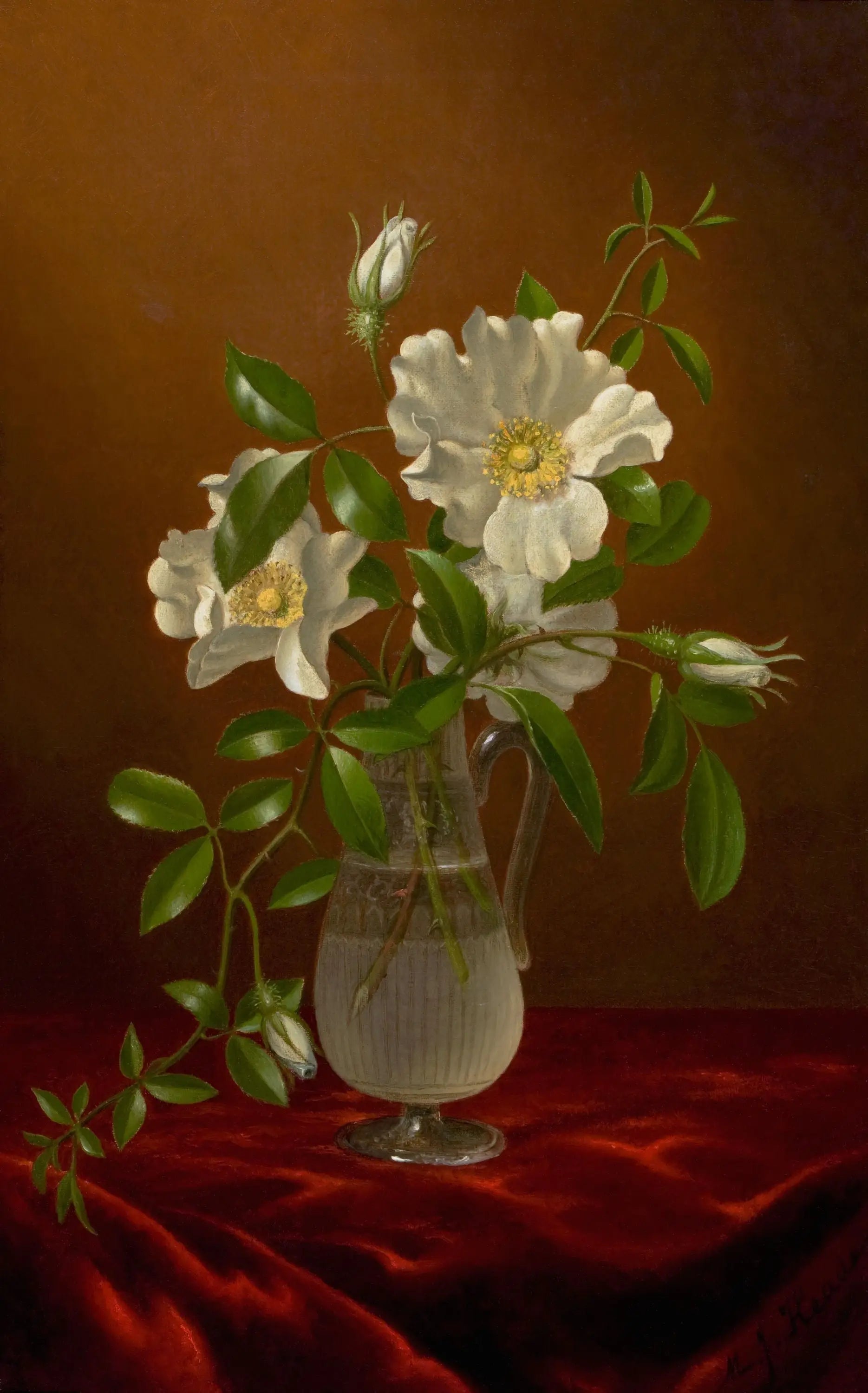 Roses Cherokee dans un vase en verre - Martin Johnson Heade - Alpha Reproduction