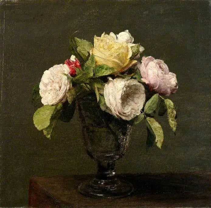 Růže ve sklenici s nožičkou - Henri Fantin-Latour