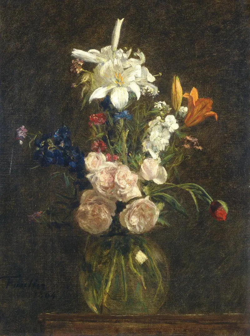 Růže a liliové květiny v váze - Henri Fantin-Latour