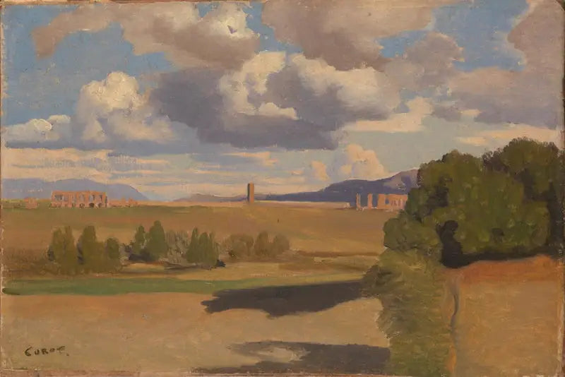Ruiny v římské krajině, s aqueduktem Claudien - Jean-Baptiste Camille Corot