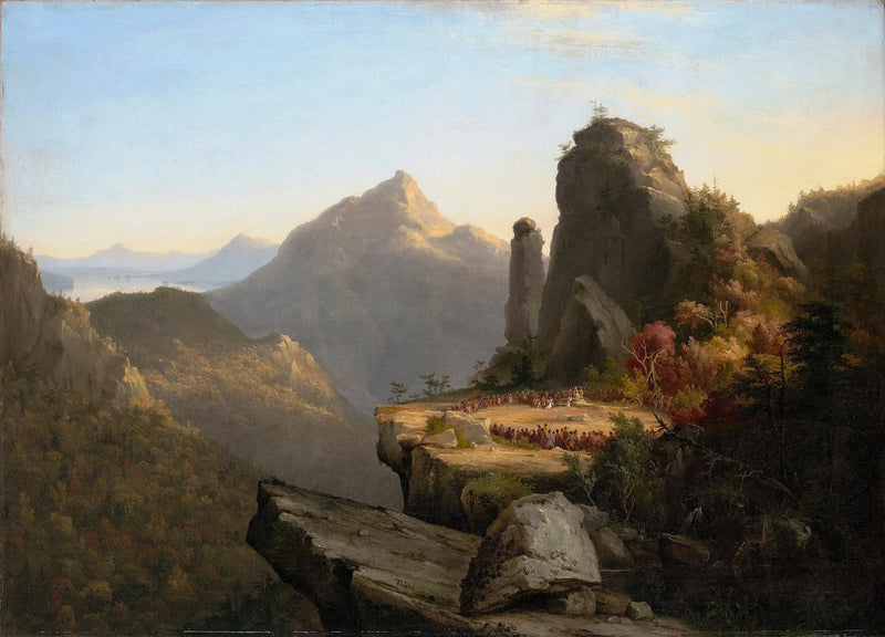 Scéna z „Posledního Mohykána“, Cora klečící u nohou Tamenunda - Thomas Cole