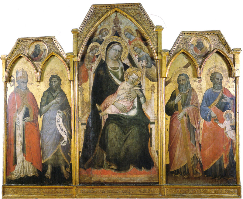 Triptych Panny Marie s Jezulátkem v majestátu obklopený čtyřmi svatými - Spinello Aretino