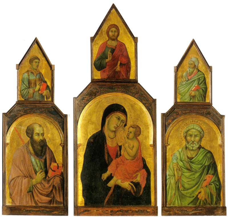 Triptych Panny Marie s dítětem a svatými Petrem a Pavlem - Ugolino di Nerio