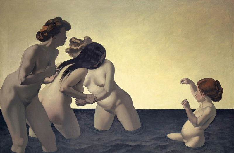 Tři ženy a malá dívka hrající si ve vodě - Félix Vallotton