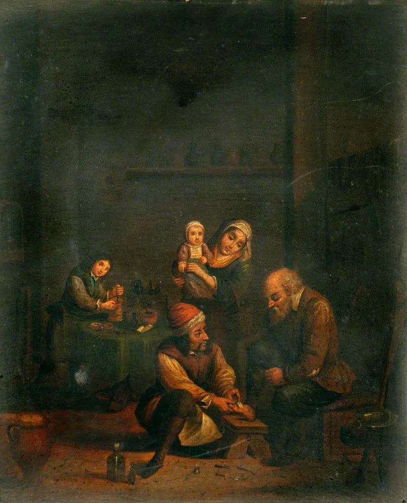 Chirurgický zákrok na noze muže a tři další postavy - David Teniers ml.