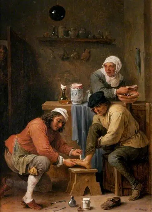 Chirurgický lékař ošetřující nohu rolníka - David Teniers mladší