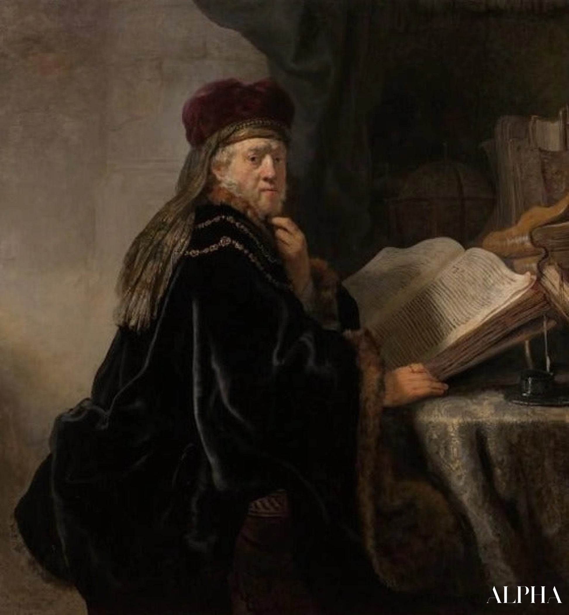 Un érudit assis à un bureau - Rembrandt van Rijn - Reproductions de tableaux et peintures haut de gamme