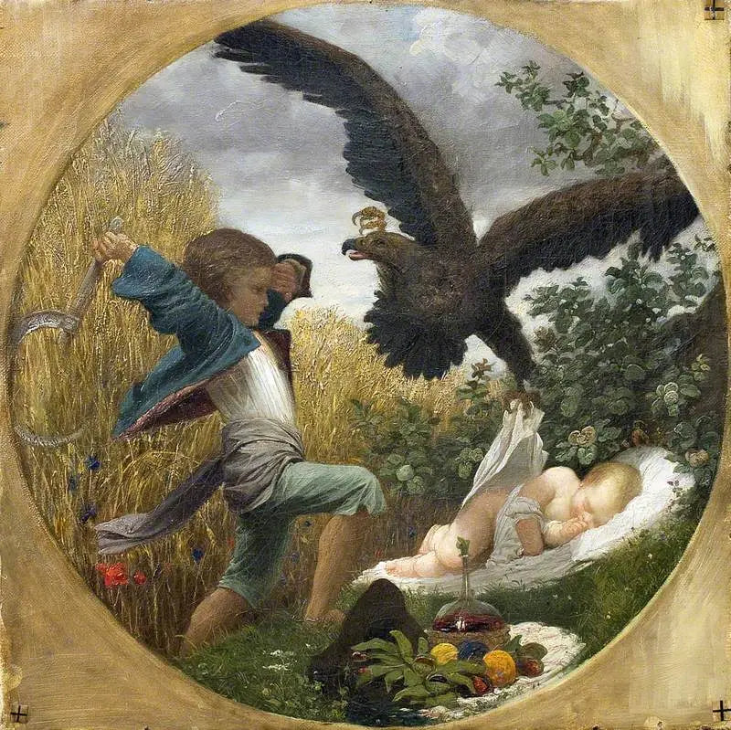 Chlapec bránící dítě před orlem - Frederic Leighton