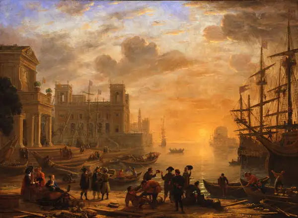 Un paysage portuaire au coucher du soleil - Claude Lorrain - Alpha Reproduction