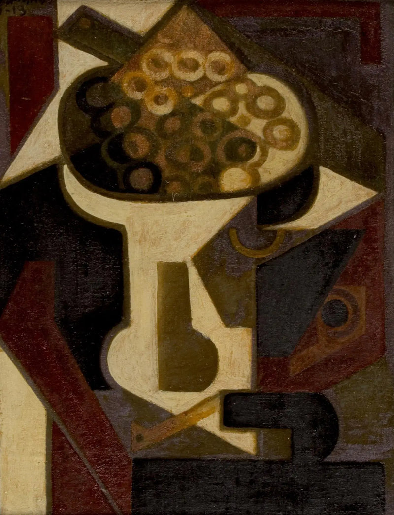 Talíř hroznů a dýmka na stole - Juan Gris
